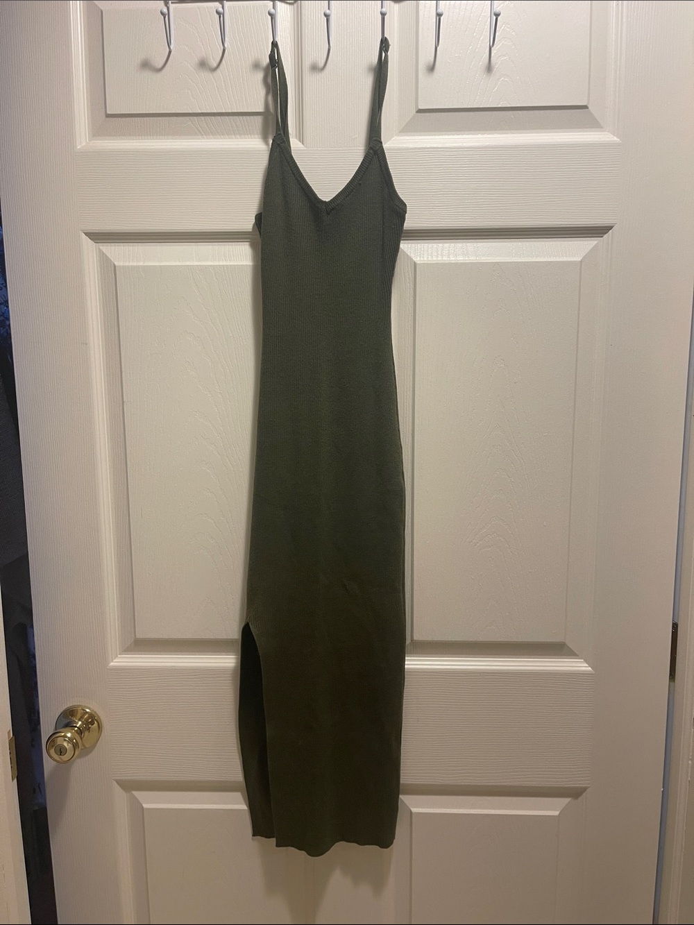 Olive Ribbed Midi Tank Dress - Unbranded